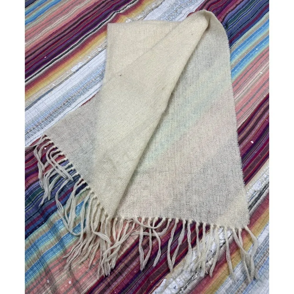Vtg St Michael Ivory Cream Mohair Wool Blend Rectangle Scarf 18x60